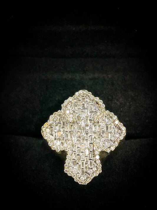 10k Gold Baguette Diamond Cross Ring